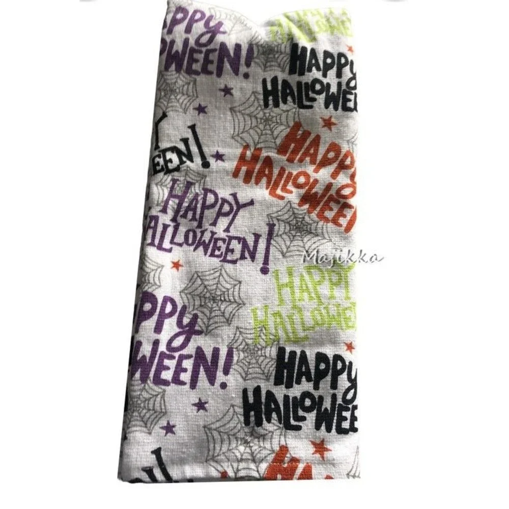Tahari Happy Halloween Kitchen Dish Towels Purple Spider Webs Spooky Set of 2
